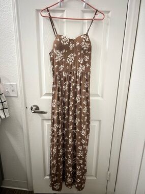 Brown Floral Spaghetti-Strap Maxi Dress